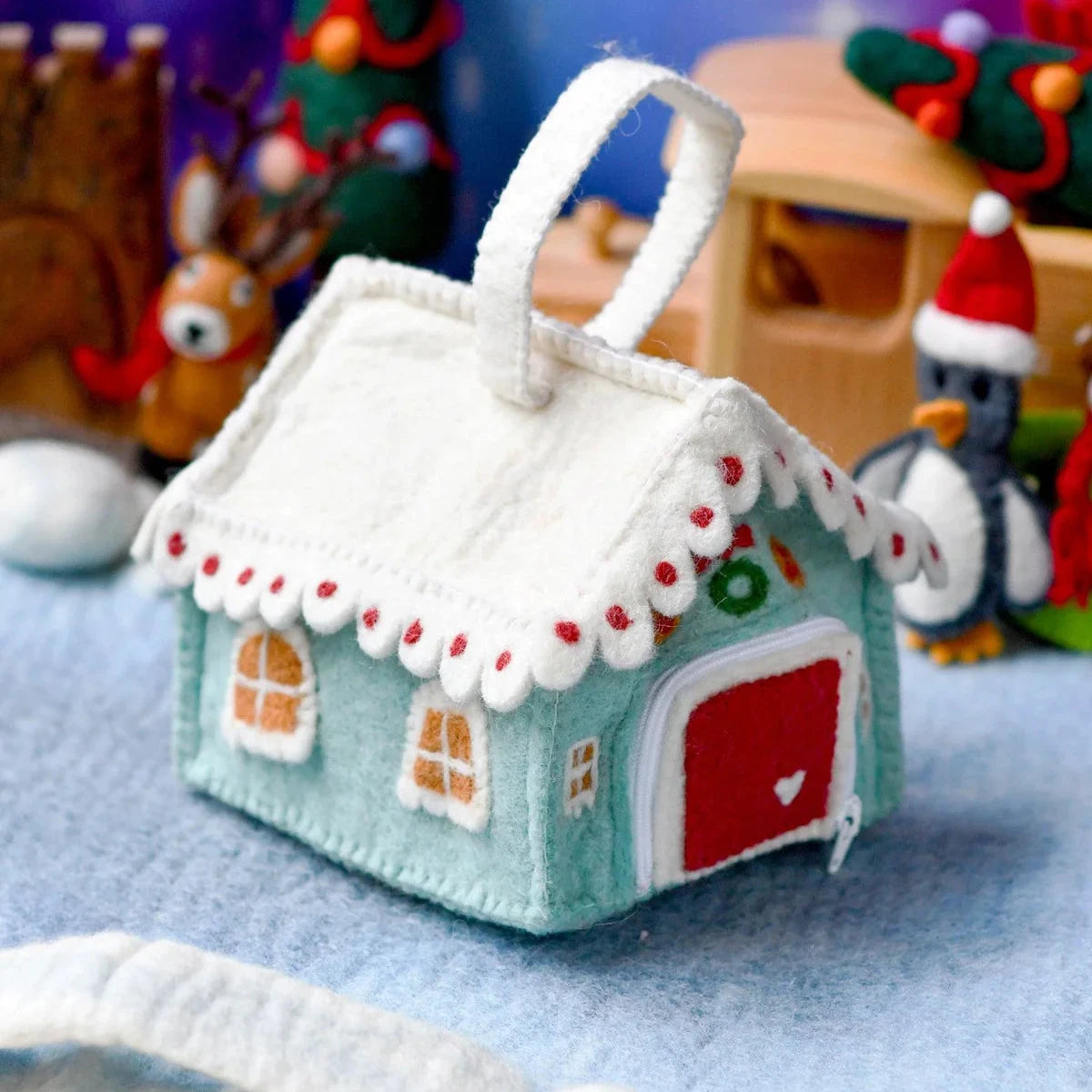 Felt Blue Gingerbread House Bag-Bandicute