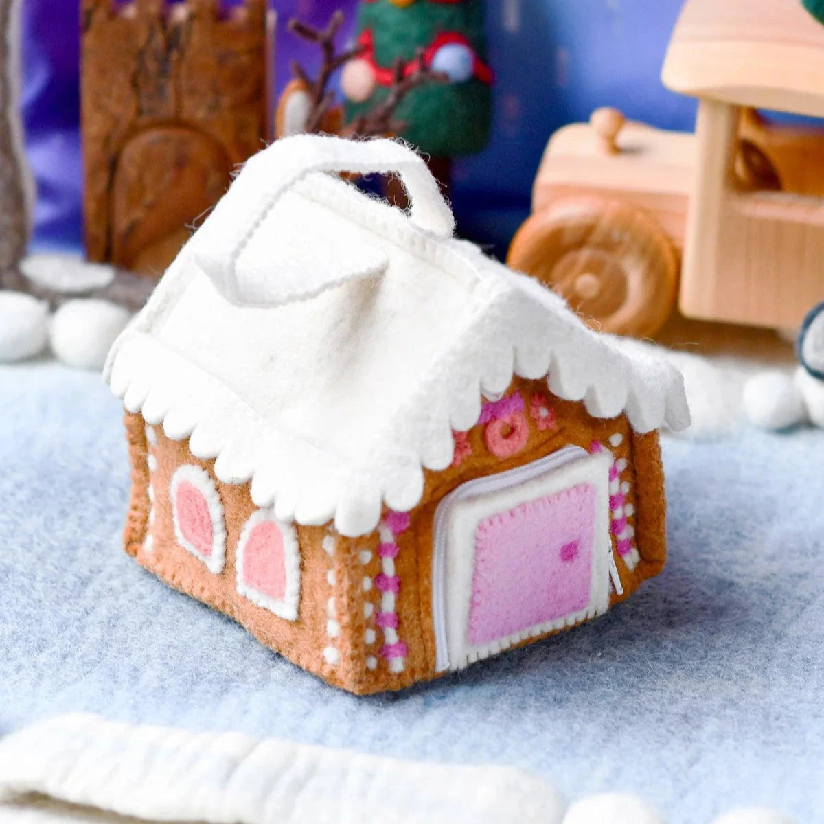 Felt Pink Gingerbread House Bag-Bandicute