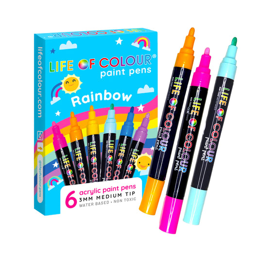Life of Colour Paint Pens - Rainbow Colours Medium Tip - 6 Pack-Bandicute