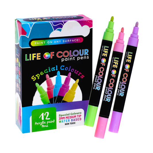 Life of Colour Paint Pens - Special Colours Medium Tip - 12 Pack-Bandicute