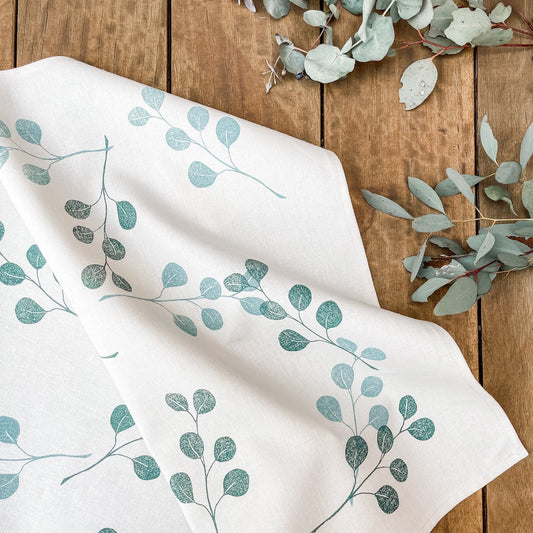Block Printed Tea Towel - Gum Leaves-Bandicute