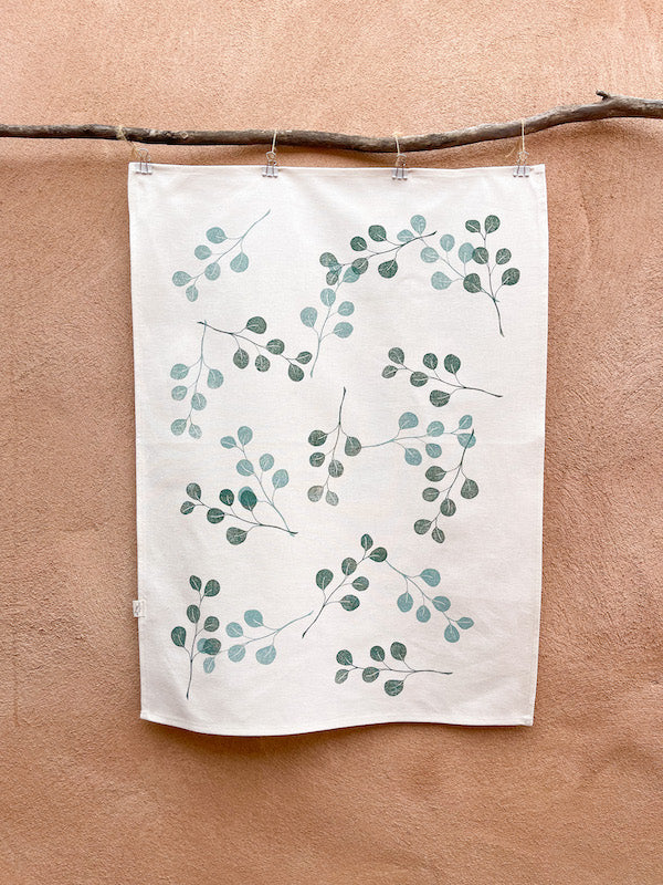Block Printed Tea Towel - Gum Leaves-Bandicute