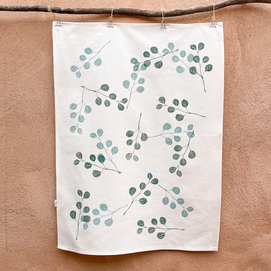 Block Printed Tea Towel - Gum Leaves-Bandicute
